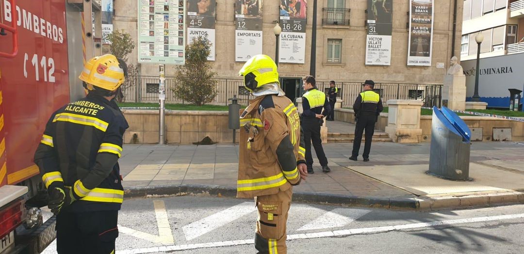 Firefighters extinguish an electrical fire in the Teatro Principal